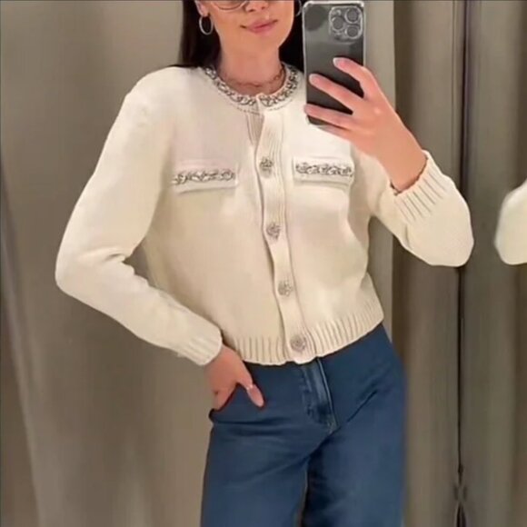 ZARA Jewel Plain Knit Cardigan NWT - Picture 1 of 9